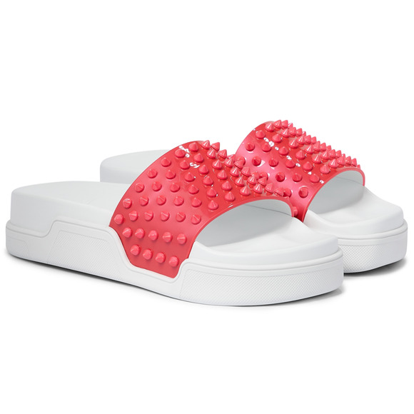 Christian Louboutin Pool Fun Donna Flat Pink White Platform Slide Sandal 40.5 - Picture 1 of 12